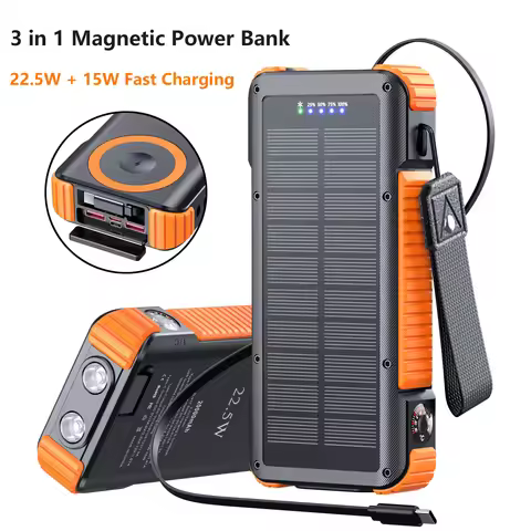 20000mAh Solar Power Bank Magnetic Wireless 22.5W Fast Charging External Battery For Magsafe Charger