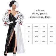 Movie Cruella De VIL Trang Phục Cosplay Cho Phụ Nữ Cruella Đen Trắng áo phù thủy V Cổ Đầm dài Với Kh