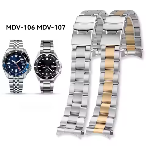 For Casio Swordfish MDV-106 MDV 106 MDV-107 MTP-1375 EFR-303 Arc Mouth Stainless Steel Strap 22mm Me