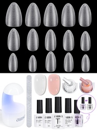 Aillsa Nail Tips&Glue Gel Kit, with Top Coat, Nail Dehydrator, 240 Almond Nail Tips, Nail Glue, Nail