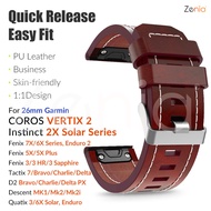 26MM PU Leather Quick Release Easy fit Watch Strap for Garmin Fenix 7X 5X 3 Fenix 6X Pro Instinct 2X Solar D2 Tactix 7/Bravo/Charlie/Delta PX Quatix 3 Descent Mk1 Mk2 Mk2i Enduro