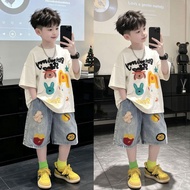 Boys' Clothing Fashionable Children's Ruffian Handsome Medium Big Boy Short-Sleeved Boy Handsome Tre