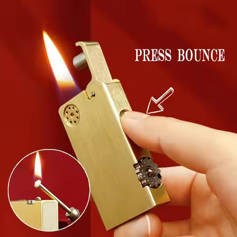Antique Briquets Vintage Lighter Titanium&Brass Automatic Pressing Rare Lighter Rotating Firestone W