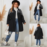 F&H 3931-XL-4XL Plus Size Women Turn Down Collar Zipper Loose Drawstring Waist Jacket