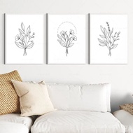 Flower Line Drawing Prints Abstract Poster Botanical Canvas Painting Floral Bouquet Wall Art Picture