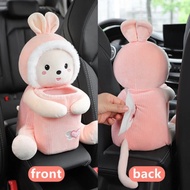 【TOYO OS】2 in 1 Car Tissue Box Holder With Rubbish Bin Cartoon Short Plush Tissue Box Holder for Car