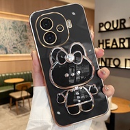 เคส IQOO Z9 5G เคส IQOO Z9X 5G เคส IQOO Z9 Turbo เทอร์โบทรงตรงชุบกระจกแต่งหน้ากระต่ายที่วางเคลือบบาง