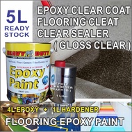 5L EPOXY CLEAR COAT FLOORING ( GLOSS CLEAR SEALER ) HEAVY DUTY BRAND Floor Paint 4 Liter + 1 Liter = 5L FLOOR COATINGS