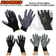 PROGUARD BLACK NYLON SHELL GREY NITRILE COATED GLOVE / HEAVY DUTY SAFETY SARUNG TANGAN ( READY STOCK