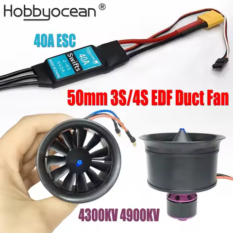 Hobbyocean 40A ESC 50mm EDF Duct Fan 4900KV 4300KV 11 Propeller Brushless Motor for Rc Jet Airplane 