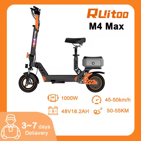 Ruitoo Electric Scooter M4 max, 1000W Power Motor, Up to 55km, 10" Solid Tires, and 50km/h