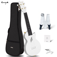 Enya Soprano Nova U Mini Ukulele 21 Inch Carbon Fiber Travel Ukelele Simple Yukalalee With Beginner Kit Ukalalee includes Case Strap Capo Strings（White）