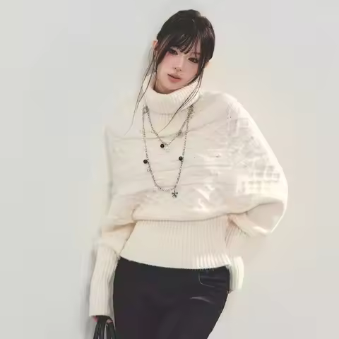 Women Autumn Winter 2000s Aesthetic Turtleneck Pullover Korean Fashion Sweet Coquette Sweater Chic S