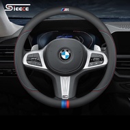 Sieece For BMW M Microfiber Leather Car Steering Wheel Cover Anti Slip Steering Wheel Cover 38Cm Breathable Car Steering Wheel Protector For BMW F30 E60 F10 E90 E46 E36 G20 220I E39 X1 630I 1 4 X5 740LI M3 E30 M4 X4 X3 320I 2 6 7 M850I 730 735 X6 X6M