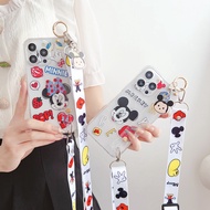 OPPO A95 5G A94 5G A92S F21S Pro 5G F19 Pro Plus Reno4 Z 5G Reno5 Z Reno7 Z 5G Reno8 Z 5G Cute Cartoon Minnie and Mickey Phone Case TPU Case with Wristband and Long Lanyard