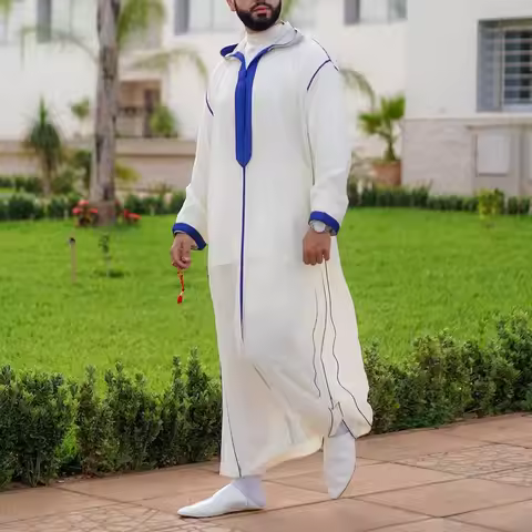 Foreign Trade Independent Station Slim Muslim White Spot Ordinary Men's Muslim Robe Shirt 1133978