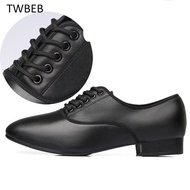 Men Cowhide Latin Salsa Tango Dance Shoes Modern Ballroom Shoes Square Heels 2.5cm Adults Children Boys Party Dance Shoes Male
