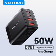 Vention 50W GaN Charger PD QC 3.0 4-Port Fast Charging USB C Charger for iPhone 17 16 15 14 Pro Max