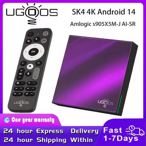 UGOOS SK4 SK4 Pro Smart TV Box Android 14 Amlogic S905X5M-J BT5.4 LPDDR4 4G 64G AI-SR AV1 HDR Suppor