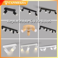 CANMEIJIA GU10 Ceiling Spotlight Lampu Siling Track Light 2/3/4/5/6 Heads Black/White/Wood Tricolor 