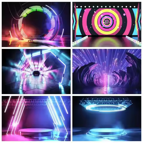 Neon Stage Lights Photography Background Dreamy Aperture 80s 90s Smoke Disco Party Photography Studi