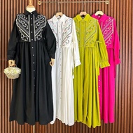 Midie Dress Jihan Poplin Mix Bordir Import Allsize 90-110 - Wanita Muslim