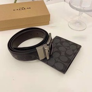 120cm COACH Belt Wallet Set with Box Luxury Men's Leather Belts Strap Bag for Men Gift