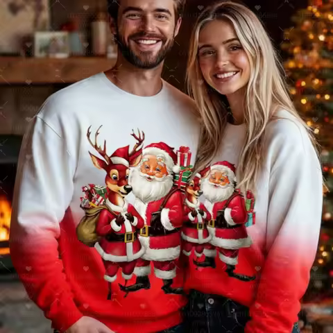Christmas Santa Claus, reindeer hoodie men's round neck hoodie fashionable men's sweater hoodie fash