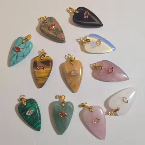 Natural Stone Crystal Jade Devil's Eye Zircon Veneer Heart Pendant Women's Sweater Chain Necklace DI