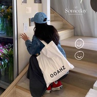 Endorse Yourself~OOAHZ Simple Thin Cotton Blank Cloth Bag Black Letters on White Background Canvas B