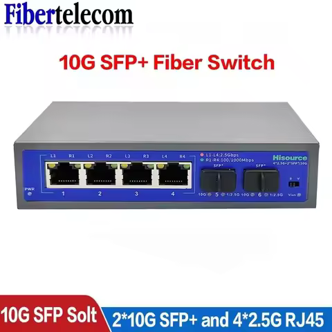 2.5Gb Switch 4 Port 2.5G Unmanaged Network Switch with 2 Port 10GbE SFP+ Slot Home Setup Ethernet Sw