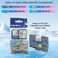 Printed Label Tz2-231 Brother - Black on white background 12mm x 8m