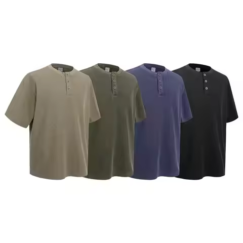 2026 summer new waffle check Henry collar short-sleeved batik washed old retro short-sleeved