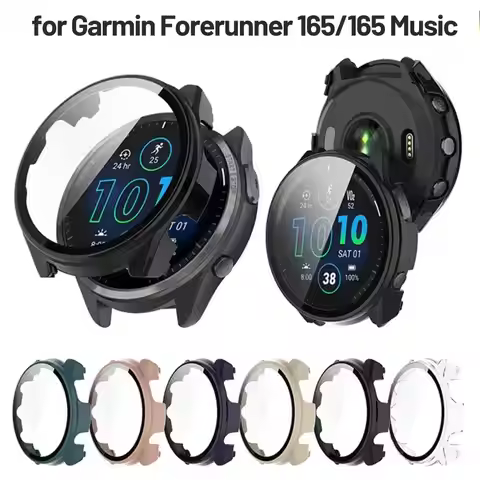 Anti Gores Case+flim for Garmin Forerunner 165 Music PC Screen Protector High Quality Slim Frame Bum