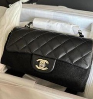 全新真品 CHANEL 香奈兒 大mini cf 20 A69900 銀釦配黑色羊皮 全新全配