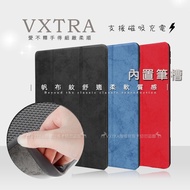 VXTRA 2020 iPad Pro 12.9吋 帆布紋 筆槽矽膠軟邊三折保護套 平板皮套(魅豔紅)