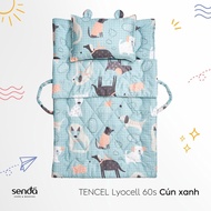 Bộ chăn gối nệm cho bé gấp gọn 5 trong 1 Tencel Sen Đá Home Bedding cao cấp set mền mầm non mẫu giáo