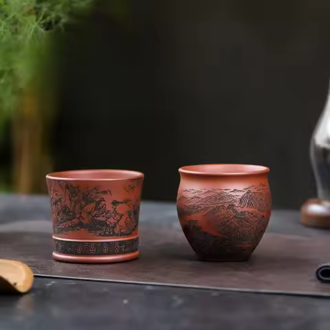 Handcrafted Yixing Zisha Cup—“Ten Thousand Miles of Rivers and Mountains” Owner's Cup—Household Teac