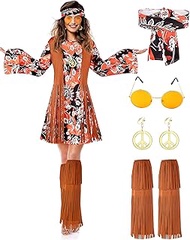 SATINIOR 60s 70s Outfits for Women Hippie Costume Clothes Set Halloween Fringe Disco Outfit for Wome