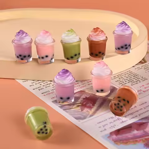 5pcs Dollhouse Bubble Tea Drink Cup Crean Drink Miniature Model Food Play Drinking Store Decoration
