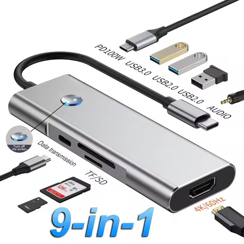 9 Ports USB C Hub to 4K HDMI-Compatible SD TF Card Reader USB 3.0 2.0 HUB Type C Charging Docking fo
