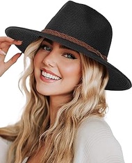 Sun Hats for Women Summer Wide Brim UV UPF 50+ Panama Fedora Foldable Packable Straw Beach Hat