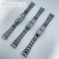 BAICHENG  20mm 904L Solid Stainless Steel Watch Band Brushed Polished Oyster Jubilee Bracelet Foldin