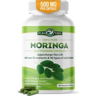 PURA VIDA MORINGA 500mg 120 Capsules Single Origin Moringa Powder Organic. Moringa Leaf. Energy Meta