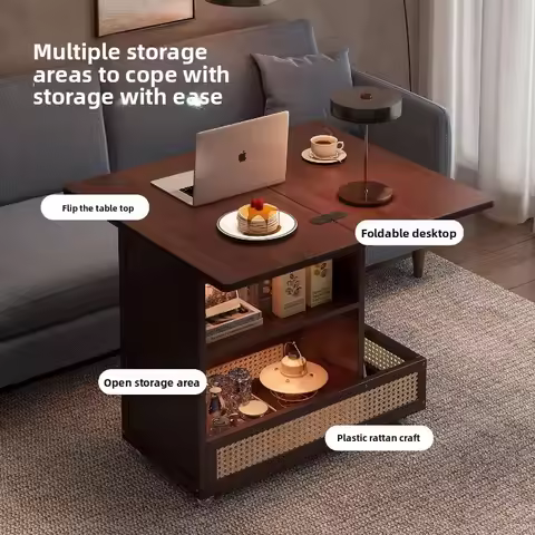 Mobile Coffee Table Foldable Table Living Room Household Dining Table Dual-purpose Solid Wood Mediev