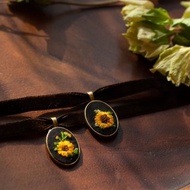 復古刺繡頸鏈| 8月誕生花 向日葵