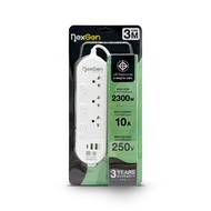 NEXGEN Power Plug 1 Switch 3 Sockets Model NG-131C 2USB 1TYPE-C White Cable Length 3 Meters