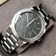 BURBERRY 黑色錶盤 銀色不鏽鋼錶帶 石英 三眼計時 男士手錶 BU9354