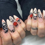 24Pcs Y2K Fake Nails Metallic Punk Style False Nails 3D Hand-made Rhinestone Fake Nails Wearable Spi