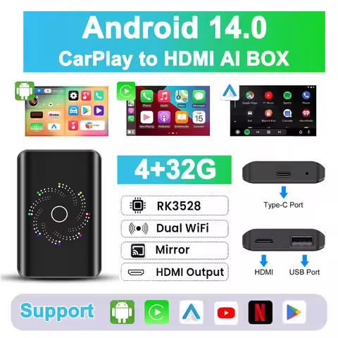 4G 32G Car Ai Box Wireless CarPlay Android Auto Adapter Android TV Box on Youtube Nexflit Car Intell